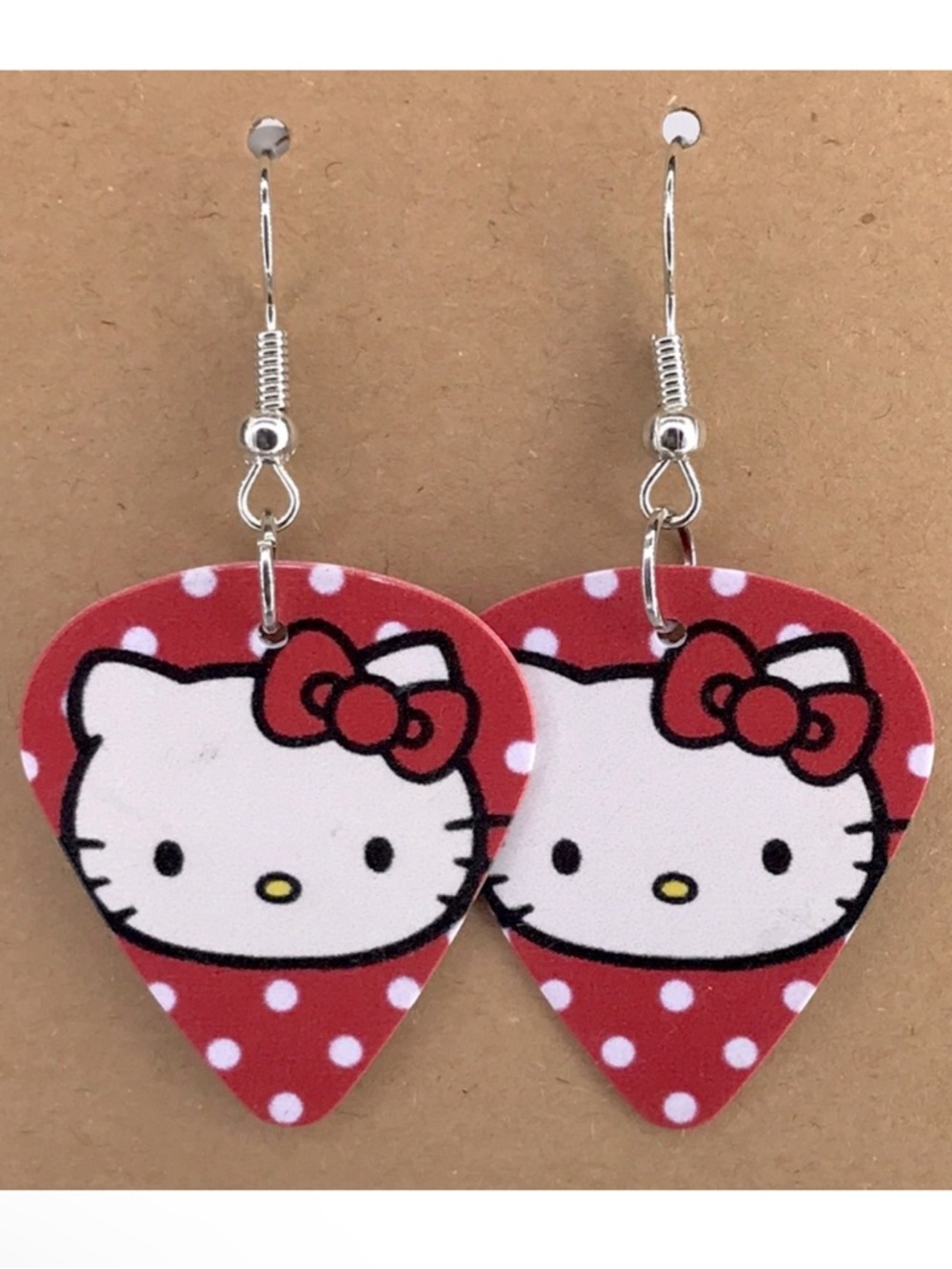 Hello Kitty Multicolor Earrings with Red Bow Custom Guitar Pick Fashion Jewelry